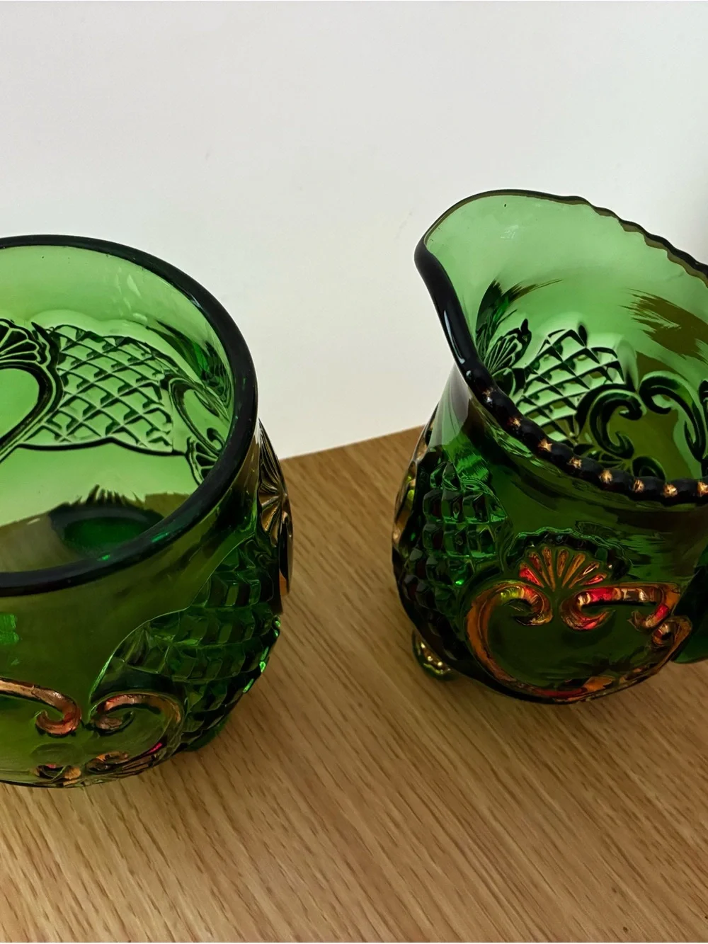 Riverside glass co EAPG Croesus Emerald creamer and spooner